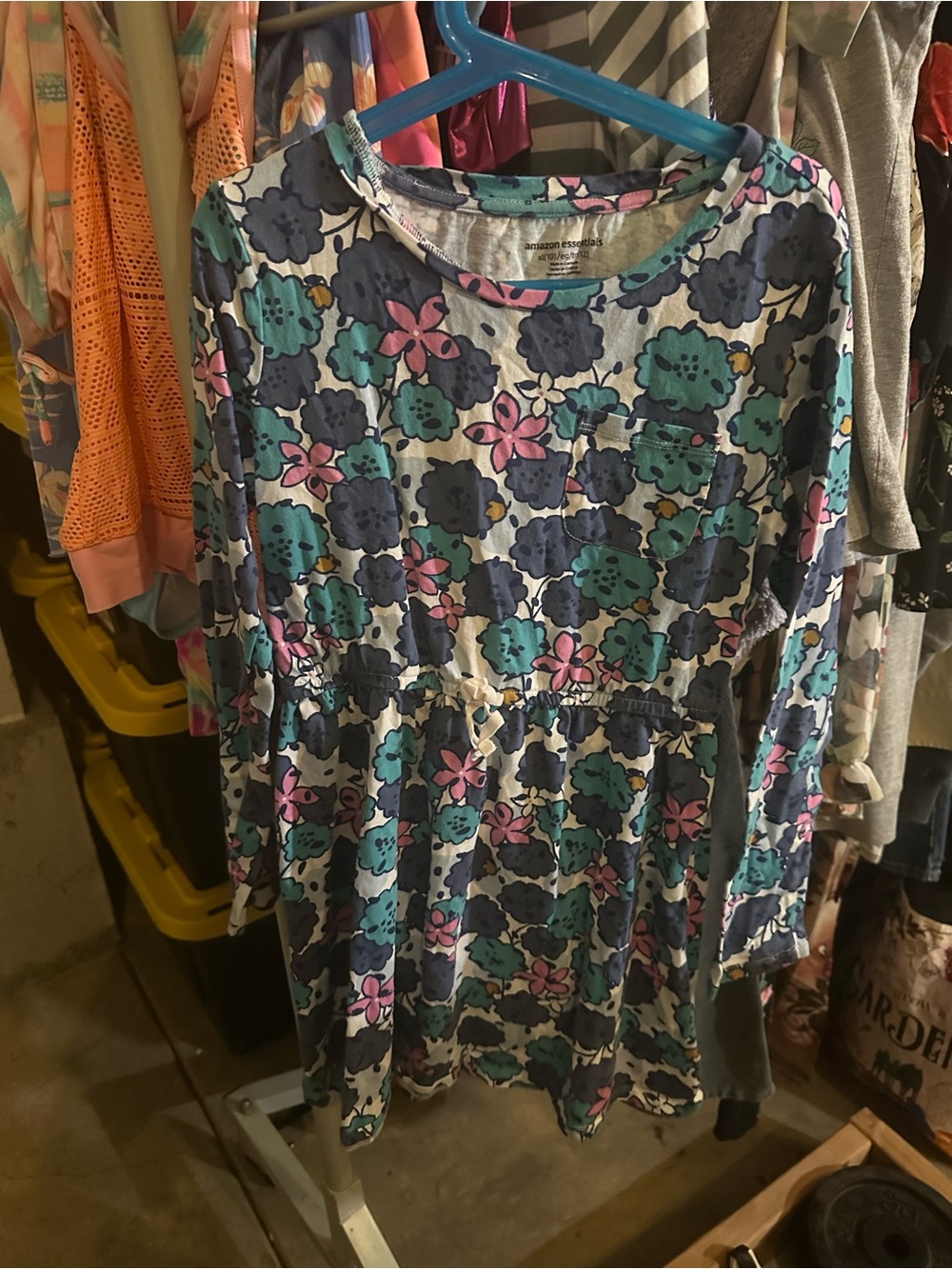 Amazon Essentials Floral Long-Sleeve  Dress in Blue, Teal & Pink